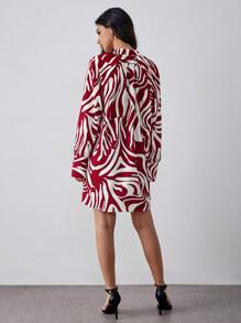 Chiquease Women's Oversized Lace-Up Casual Dress, French Retro Printed Long Sleeve Slimming Dress, Autumn New Fashion, Red Color Fall Cloth For Women