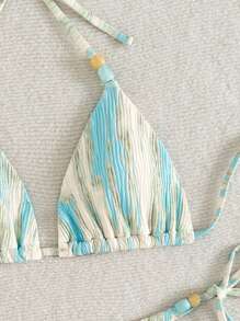 Swim Mod 2 Pieces Summer Women Textured Fabric Spaghetti Strap Bikini With Beaded Decor & Tie Side Shorts Sexy Cute Beach Swimwear Sets - Multicolor - View 3