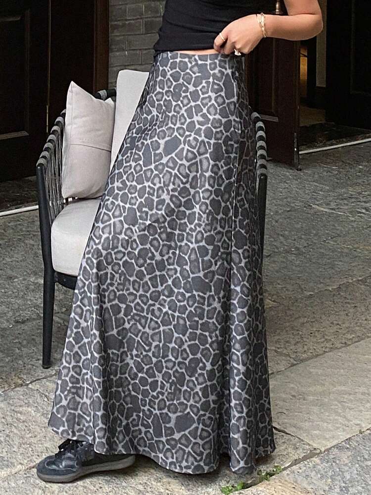 Women's Leopard Print Simple Long Skirt, Casual Daily Wear