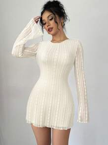 Firerie Đầm ren bó sát cơ thể thời trang lãng mạn thanh lịch cho nữ đi làm gợi cảm thanh lịch, thích hợp cho tiệc tùng, ngày lễ, trở lại trường, hẹn hò lãng mạn, đám cưới, sinh nhật - Tay dài - Màu be - Xem 6