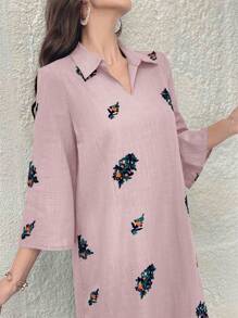 Al Najma Elegant Floral Embroidery Long Maxi Caftan Dress For Vacation