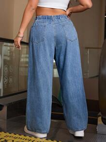 SHEIN ICON Plus Size Front Button Pocket Simple Denim Jeans, Casual Daily - Dark Wash - View 2