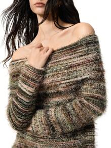 LYSMO 女士露肩仿皮草迷你连衣裙 - 彩色 - 查看 6