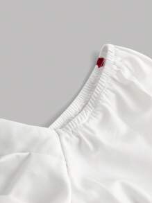 SHEIN Girlism Váy midi chữ A nhún bèo tay bồng họa tiết hoa màu trắng cho bé gái tuổi teen, họa tiết hoa hồng, trang phục nghỉ dưỡng sang trọng thanh lịch, thích hợp cho ngày lễ tình nhân, mùa xuân/hè - trắng - Xem 3