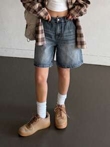 DAZY 女士宽松休闲水洗牛仔短裤