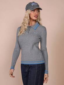 COSMINA Women Striped Long Sleeve Polo Neck Casual Sweater, Autumn/Winter - Multicolor - View 6