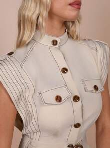 COSMINA Women's Casual Solid Color Front Button Jumpsuit, Summer - Apricot - View 5