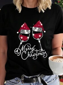 Calvaya Áo thun nữ cỡ lớn cổ tròn tay ngắn in chữ, kiểu dáng thường ngày. - màu đen - Xem 4