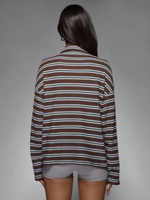 MISSGUIDED 设计师拉链前罗纹针织条纹毛衣夹克舒适宽松轻便半拉链套头衫秋冬休闲外套 - 彩色 - 查看 2