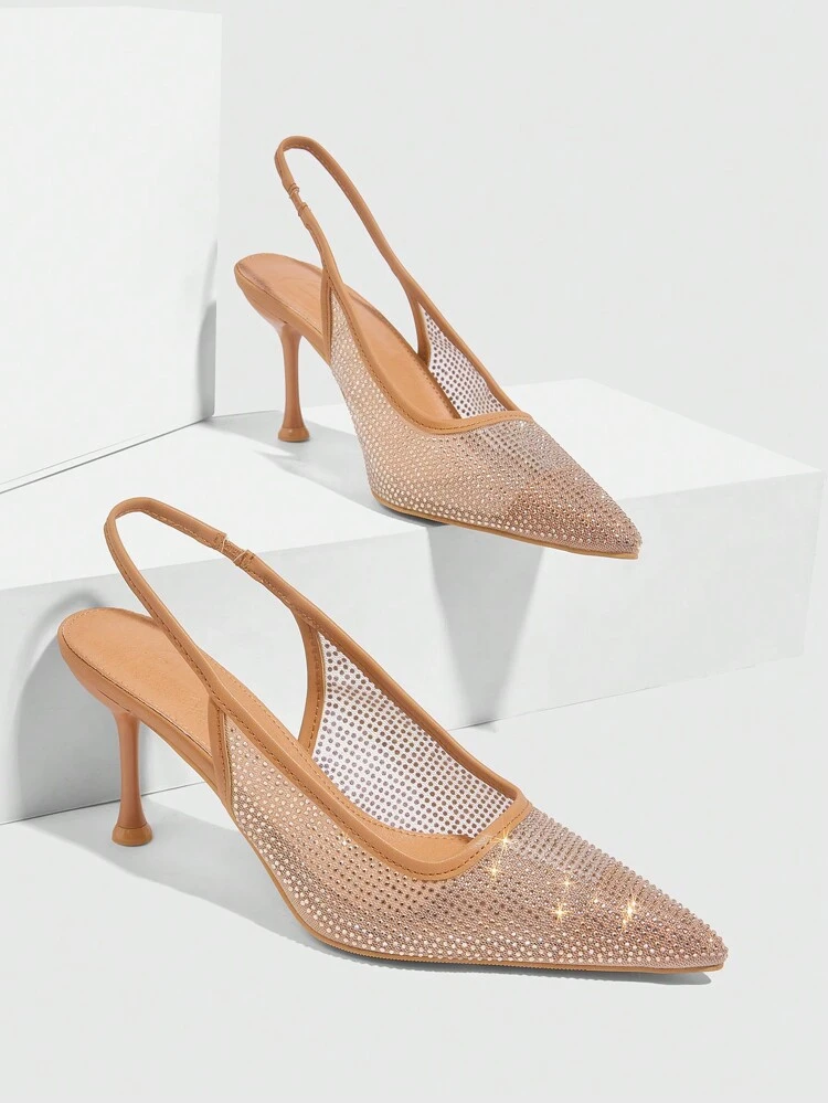 CUCCOO SZL Apricot Color Crystal Pointed Toe High Heel Women Pumps