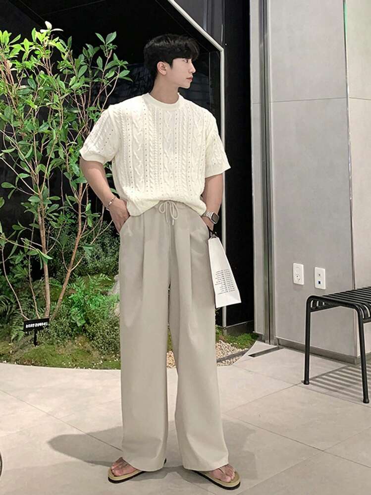 DAZY 男士直筒松紧腰休闲工作裤，秋季 - 灰色 - 查看 4