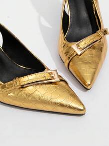 CUCCOO TILAWA Women Bowknot Decor High Heel Pumps For Office, Wine Red Spring Shoes Spring Break Easter - Gold - View 5