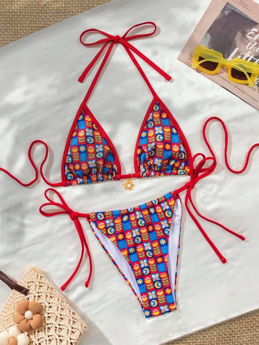 SHEIN Swim 可爱印花泳装，女孩休闲简约风格，夏季