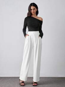 Chiquease Women Asymmetric Neck Glitter Long Sleeve T-Shirt, Sexy & Chic, Asymmetric Design, Brushed Fabric, Long Sleeve Fall Cloth For Women - Black - View 3