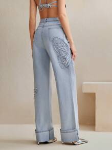 Anewsta Fashionable Embroidered Straight-Leg Jeans For Women - Blue - View 3