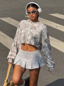 Muchica Blusa casual de cuello redondo con estampado completo para mujer, para uso diario en otoño/invierno