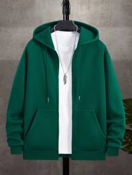 Men's Casual Solid Color Drawstring Hoodie With Thermal Lined, For Autumn And Winter, Long Sleeve Top