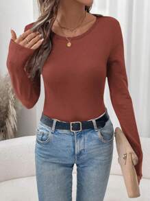 SHEIN LUNE Bộ 2 chiếc/Bộ Áo thun dài tay dệt kim lông cừu cơ bản cho nữ, Thu/Đông - Nhiều màu - Xem 4