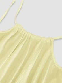 Cévolie Women's Solid Color Backless Lace Up Loose Spaghetti Strap Dress