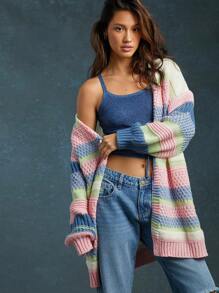 WESTFADE Spring Striped Cozy Open Front Long Sleeve Cardigan Sweater - Multicolor - View 6