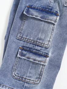 Cozy Pixies Baby Boys Casual Fashionable Stonewashed Loose Fit Blue Jeans With Cargo Pocket ,For Baby Fall/Winter Outdoor Wear Clothes And Daily Wear Clothes Outfits