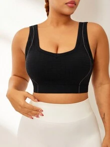 Easithlete Áo ngực thể thao yoga liền mạch cỡ lớn, thiết kế tối giản - màu đen - Xem 5
