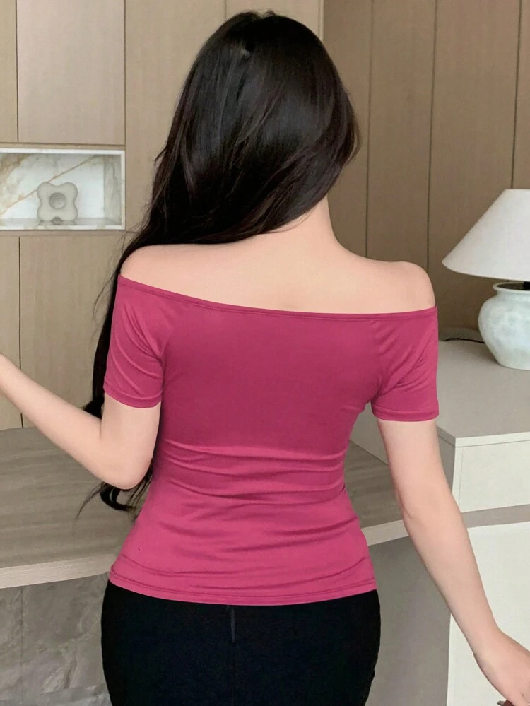 Casual Solid Color Wrap-Around Short Sleeve Reversible T-Shirt Going Out Tops Women