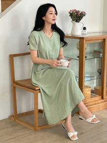 DAZY V-Ausschnitt lässiges, weites Taillen Maxikleid für Damen, Sommerkleid