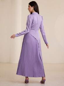 Graceveil Vestido plisado casual de manga larga con cuello alto para mujer, modesto