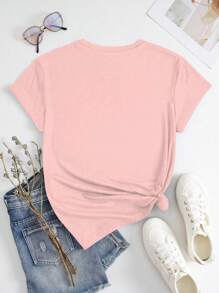 Maweii 大码性感唇印休闲短袖 T 恤图案 T 恤女式上衣粉色图案 Teetops 女士上衣 - 粉色 - 查看 2