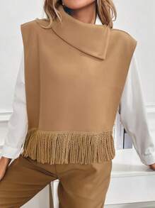 SHEIN Clasi Women Regular Fit Autumn/Winter Fashion Unique Structured Mock Neck Sleeveless Fringed Decorative Jacket