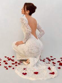 Aloruh 大码女式性感深 V 领褶饰紧身派对蕾丝连衣裙