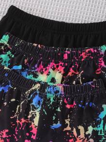 SHEIN 2 件装男童扎染图案印花短袖上衣和短裤套装