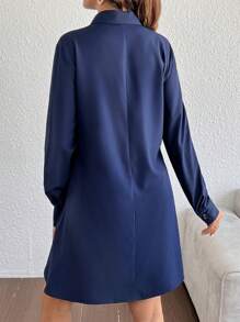 SHEIN 孕妇女士日常休闲优雅不对称下摆半纽扣连衣裙 - 藏蓝色 - 查看 3