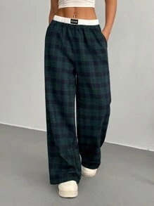 SHEIN EZwear 女式撞色腰带贴片休闲裤 - 綠色 - 查看 6