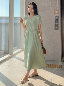 DAZY V-Ausschnitt lässiges, weites Taillen Maxikleid für Damen, Sommerkleid