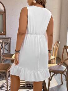 Breezaya Vestido de cuello en V con bordado floral, volantes y talla grande, atuendo elegante para mujeres, para el verano