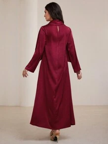 Graceveil Vestido de abaya árabe modesto con cuello de capucha y falda - Burdeos - Ver 7
