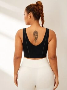 Easithlete Áo ngực thể thao yoga liền mạch cỡ lớn, thiết kế tối giản - màu đen - Xem 2