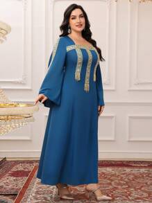 Al Najma 大码女士土耳其风格和阿拉伯传统长裙 - 藍色 - 查看 5