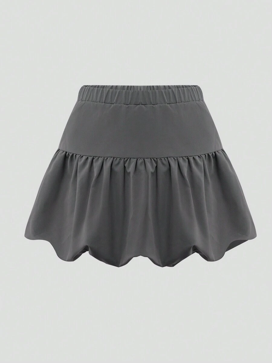 Minifalda gris con bajo con volantes elegante para niñas preadolescentes, adecuada para la escuela, salidas y uso en todas las estaciones