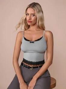 COSMINA Women's Lace Splice Spaghetti Strap Simple Camisole, Casual Everyday Wear