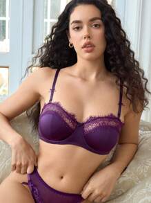 Charlaine Charlaine 1 pieza Sujetador lencero de mujer con encaje púrpura y varillas de corte con diseño sexy