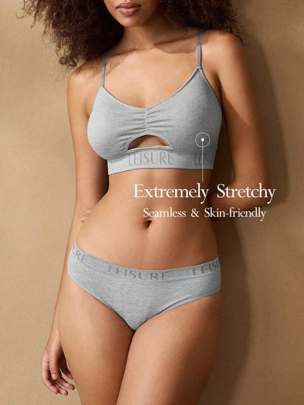 Ocili Ocili Leisure Women's Seamless Letter Print Ruched Hollow-Out Casual Lingerie Set
