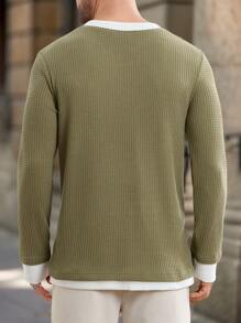 Manfinity Homme Men's Zip-Up Contrast Binding Long Sleeve Sweatshirt, Casual Pullover