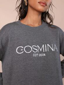 COSMINA 女士休闲时尚圆领长袖套头毛衣，日常穿着 - 深灰色 - 查看 6