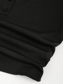 Sweetra 女士秋冬百搭两件套 - 修身罗纹圆领纽扣上衣和松紧腰直筒裤，休闲家居/休闲装 - 黑色 - 查看 8