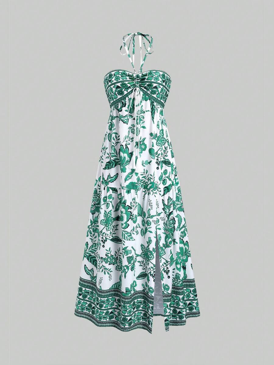 Sweetra 女士夏季海滩度假多巴胺印花细肩带连衣裙