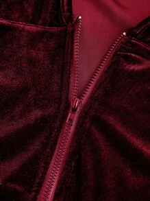 ROMWE Grunge Punk Y2K Velvet Cropped Hoodie And Low-Waist Flare Pants 2Pcs Set For Women