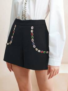 Anewsta Shorts regulares de cintura media de unicolor casual para mujer, primavera